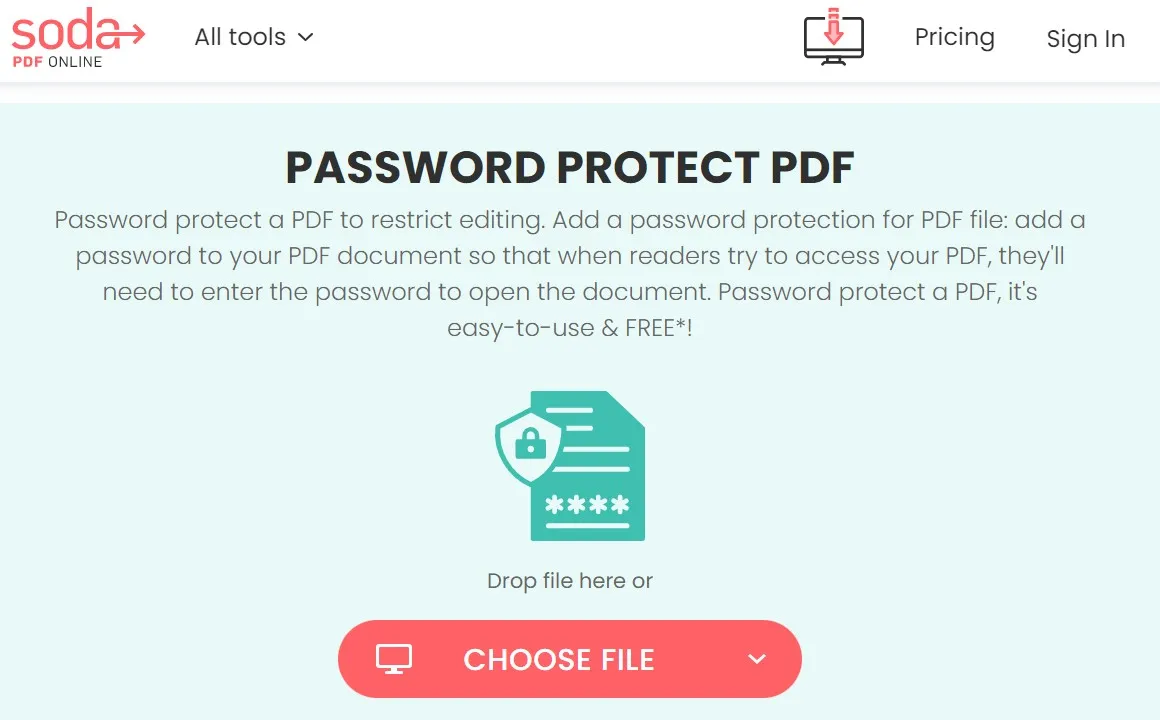 create password for pdf with soda pdf