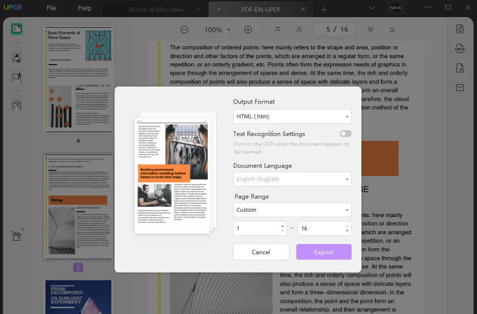 export and convert pdf to html5