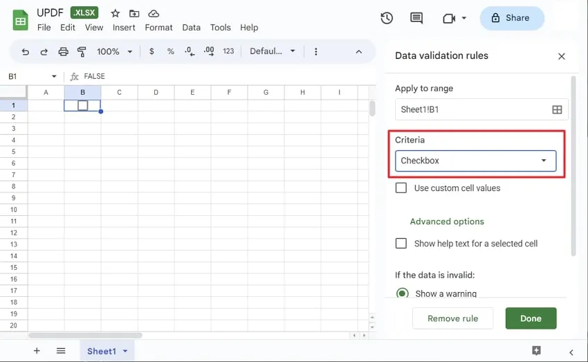 how to add checkboxes in excel using data validation rules