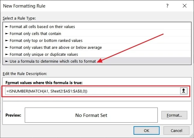 locate and proceed with the "Use a formula to determine which cells to format" rule type.
