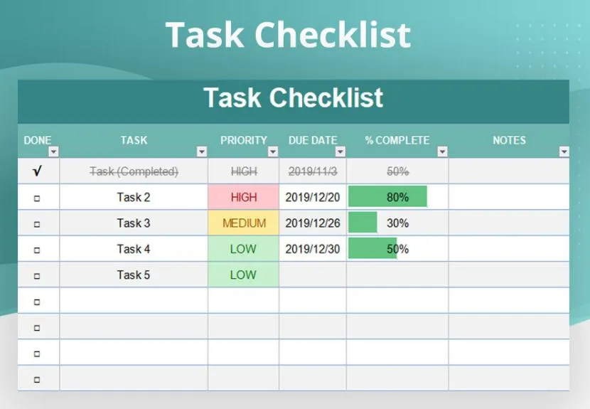 Priority Task Checklist Template