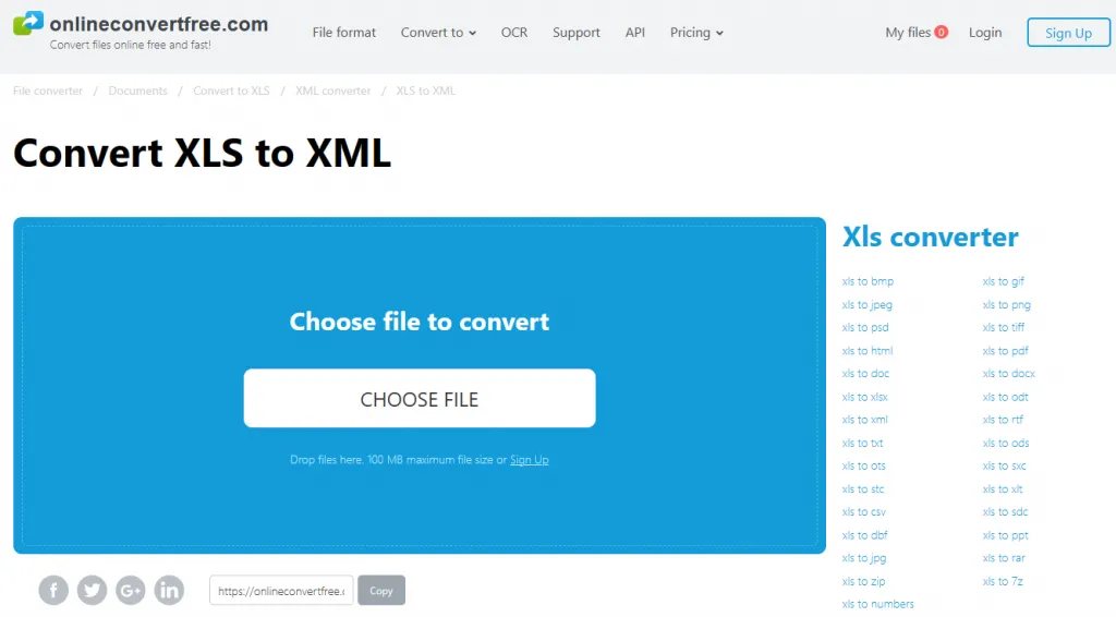 choose file to convert xls to xml with onlineconvertfree