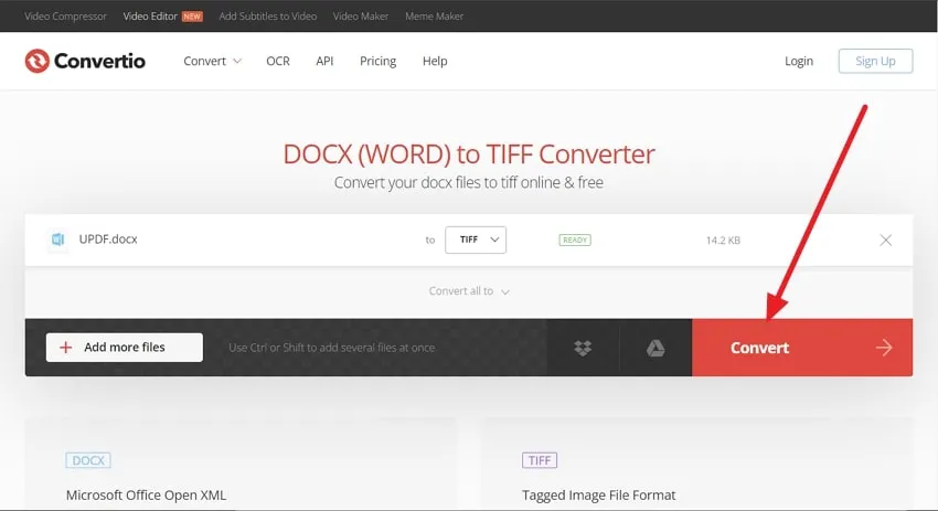 convert option to convert word to tiff in convertio