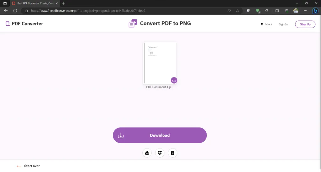 download png files after converted freepdfconvert