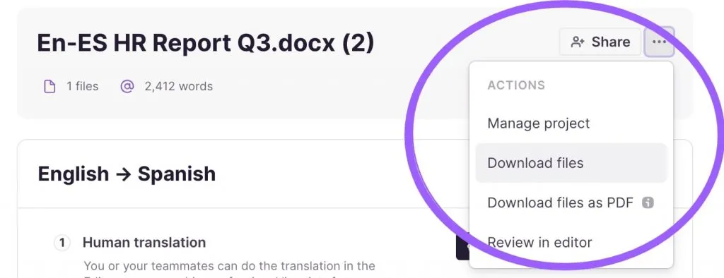 download the translated document in  smartcat