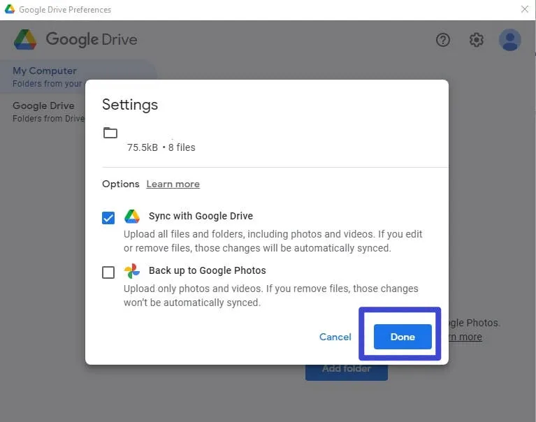 sync folders with google drive