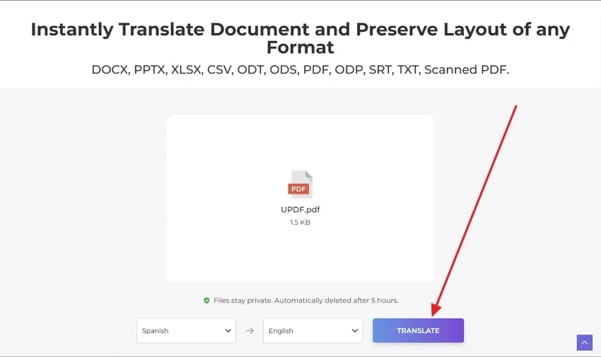 press the translate button to translate spanish to english deftpdf