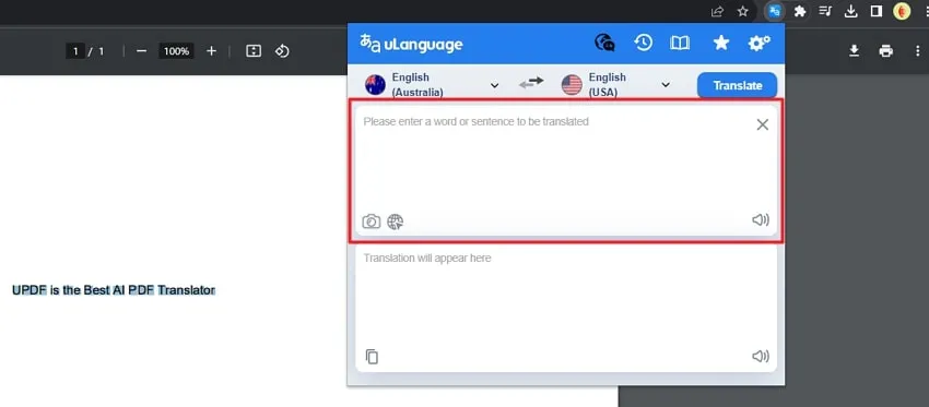 translate pdf to spanish paste the pdf text in uLanguage 