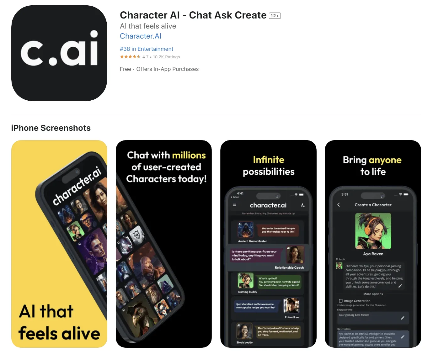 best ai apps for iphone character ai