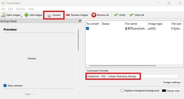 convert pdf to psd with converseen 2
