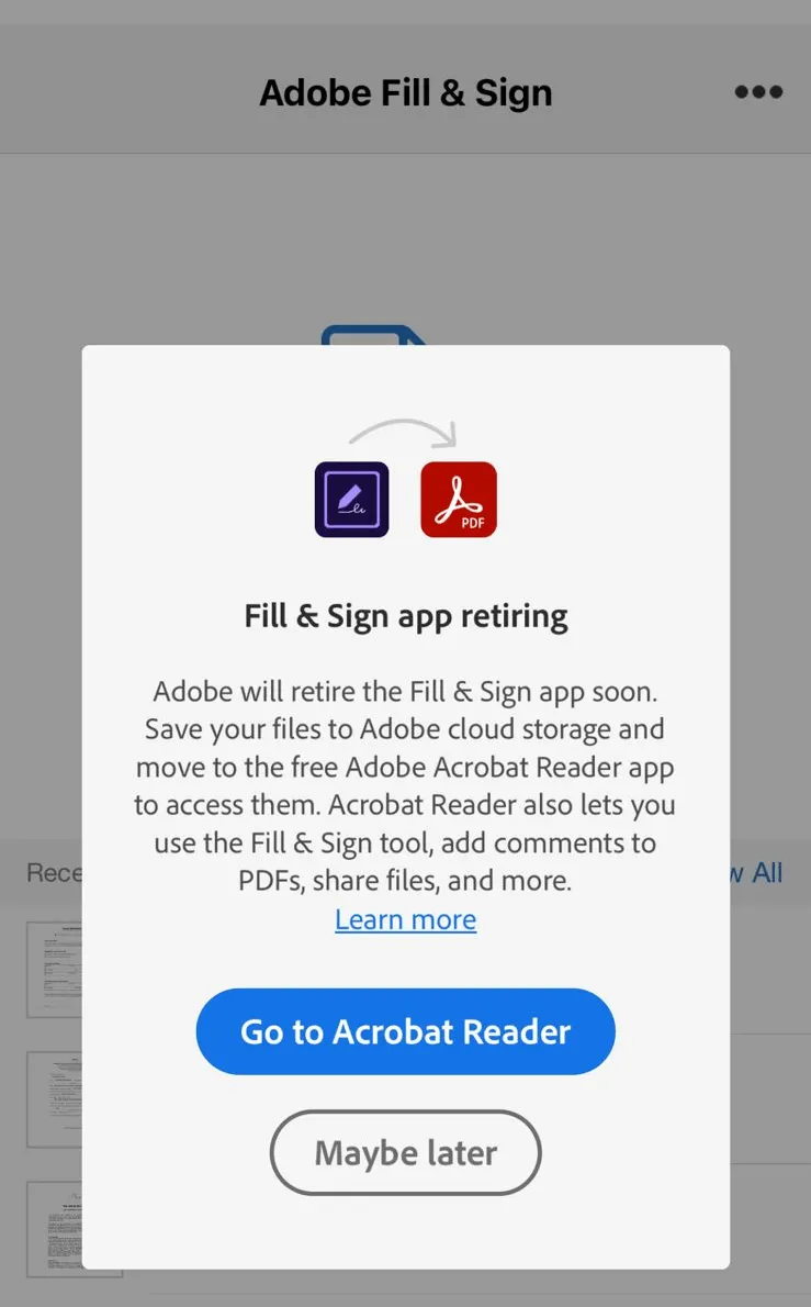 Adobe fill and sign app retiring