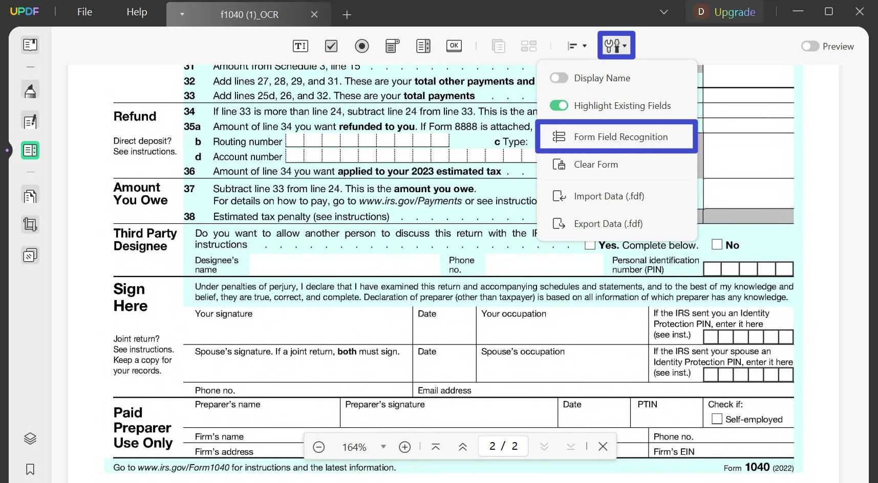creating a fillable pdf in adobe form field recognition