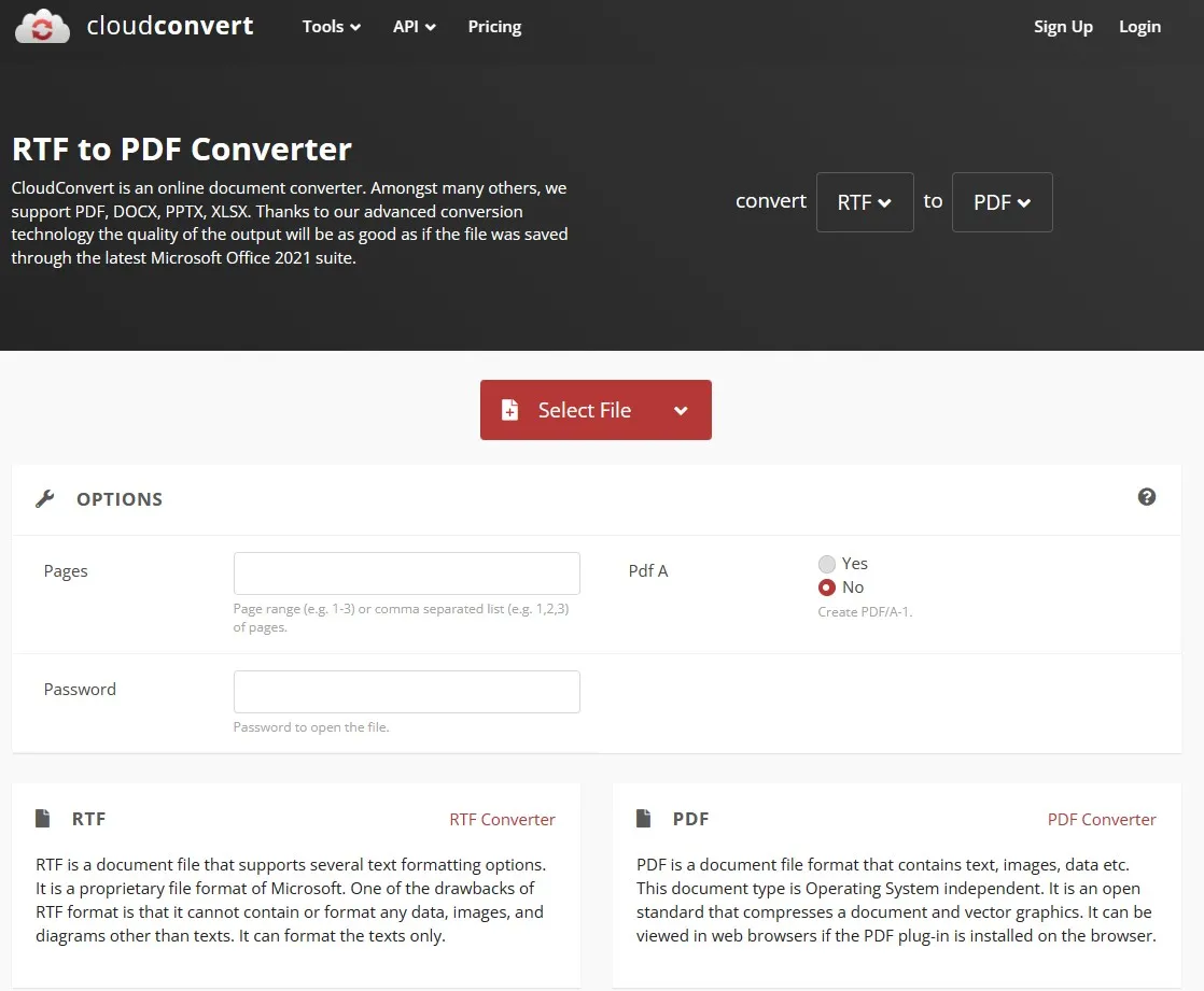 rich text format to pdf converter online CloudConvert
