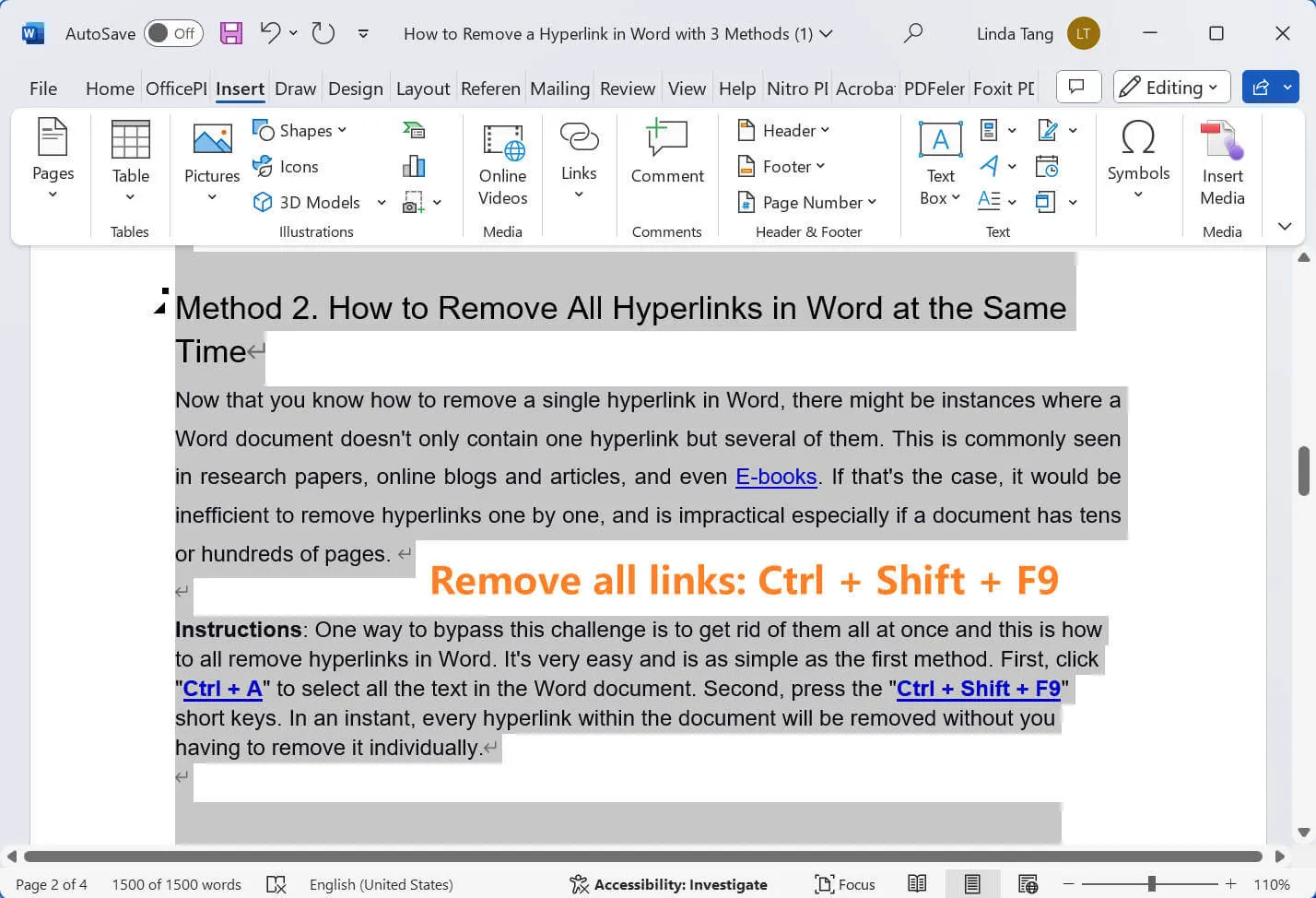 how to remove a hyperlink in word remove all hyperlinks 