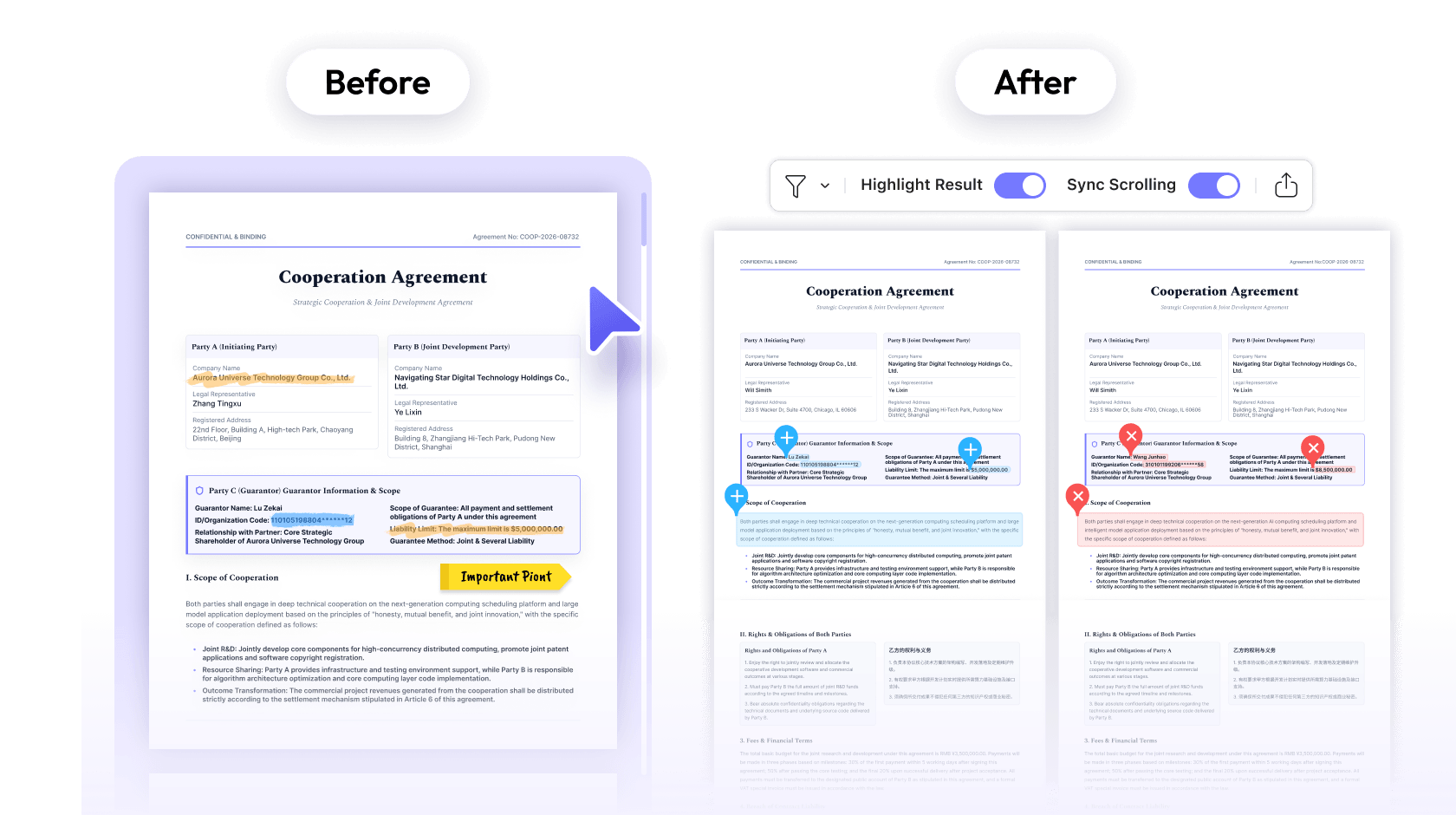 Legal contract comparison workflow