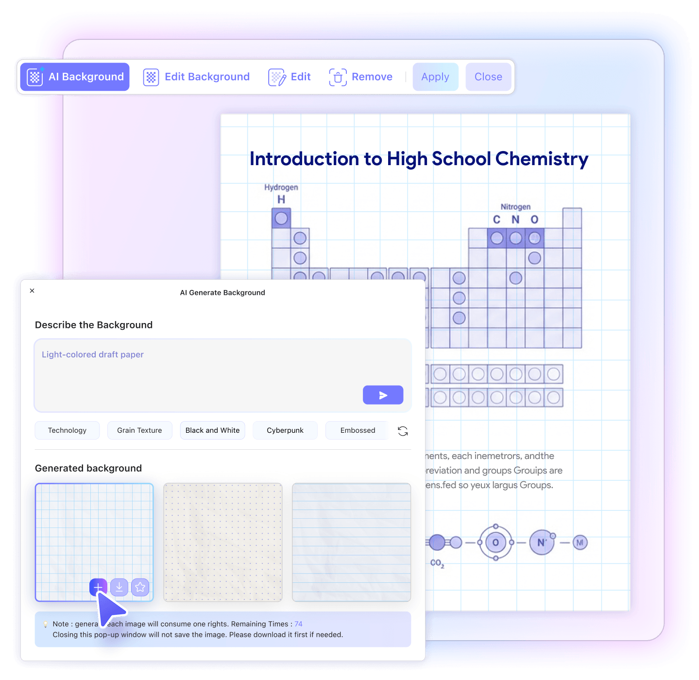 Applica, regola o salva