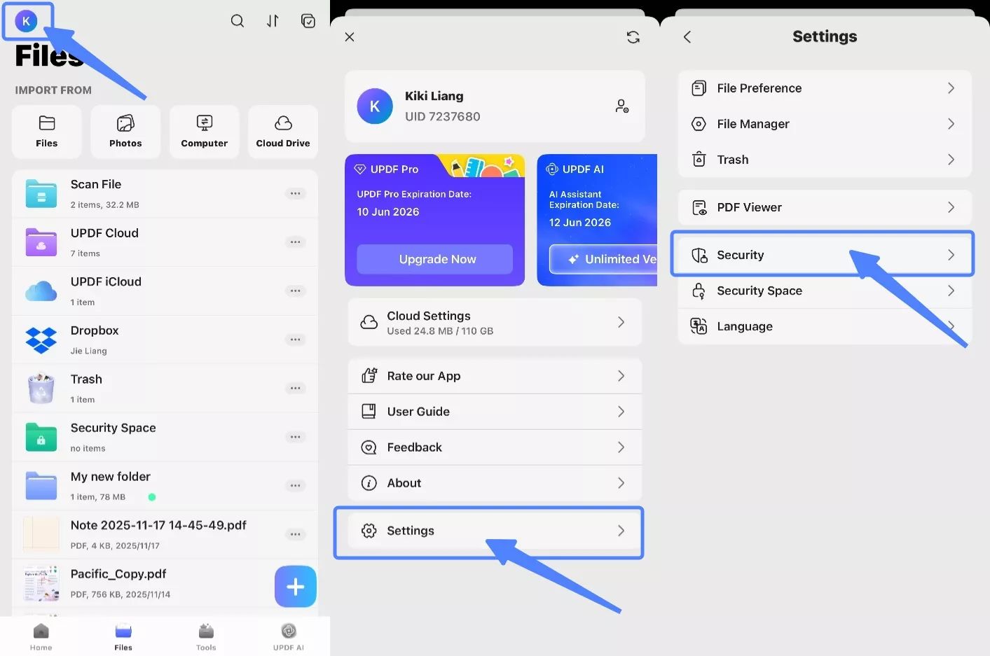 access the settings option