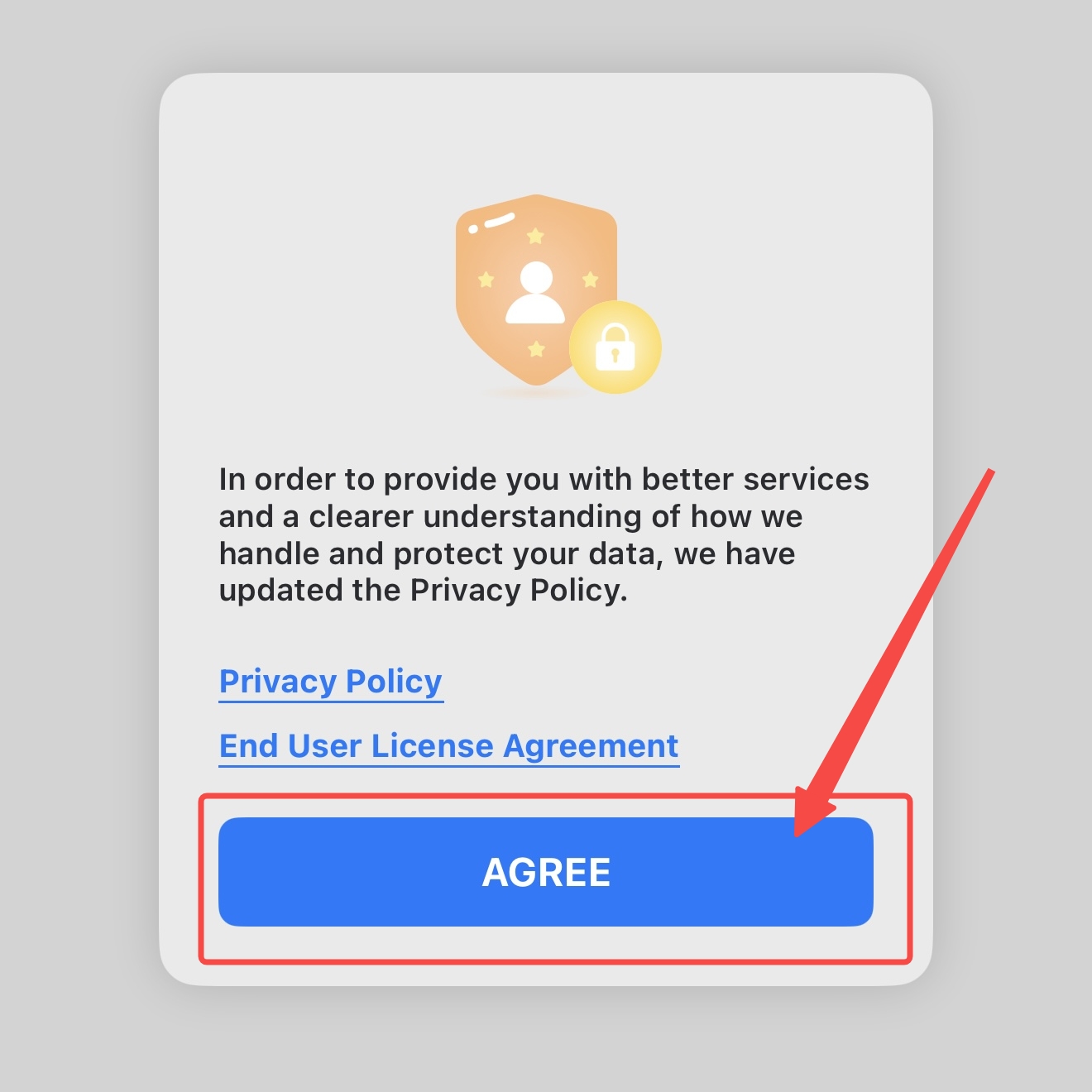aceitar e ler a política de privacidade e contrato de licença do usuário final durante o processo de instalação no iphone