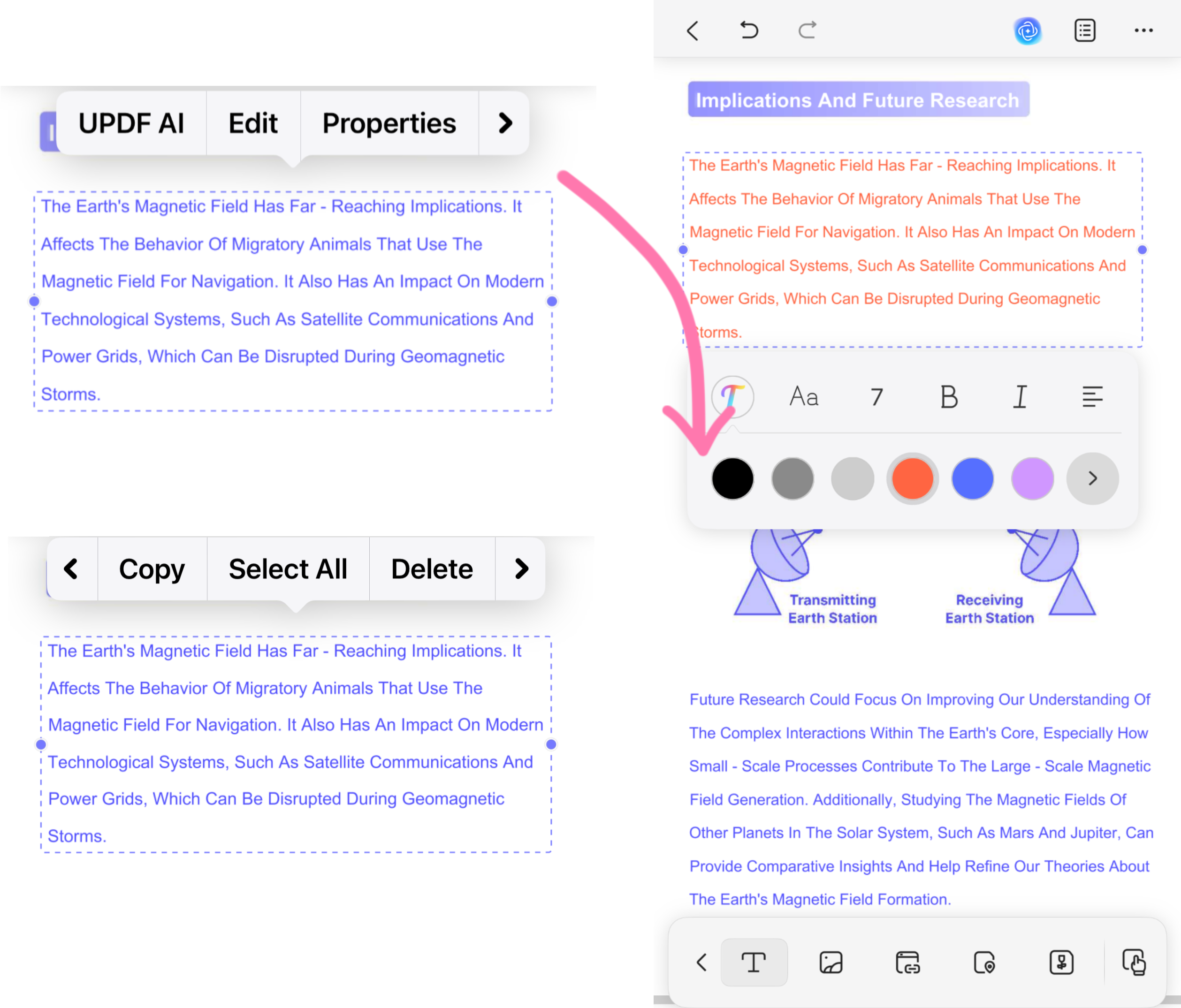 edit existing text ios
