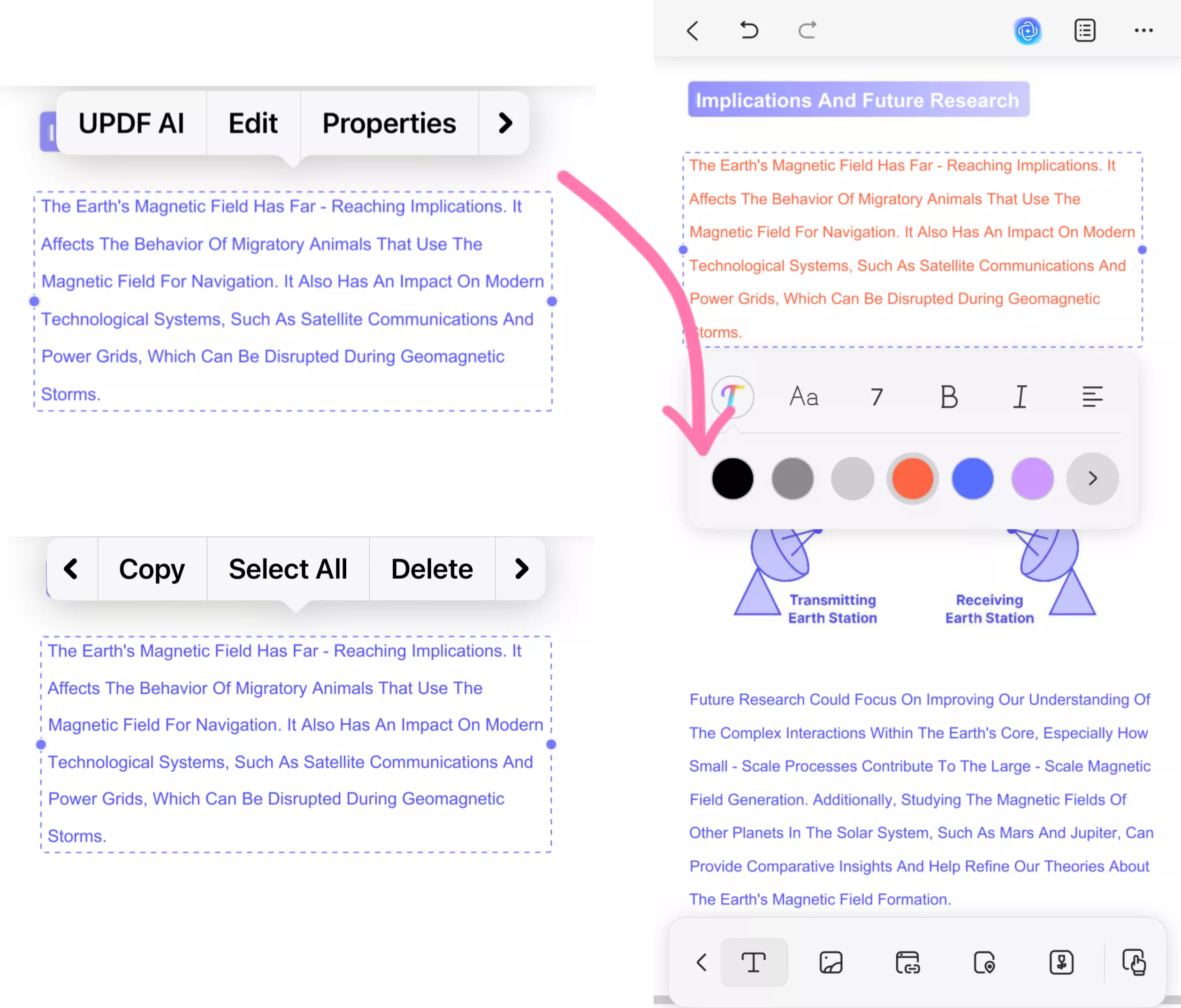edit existing text ios