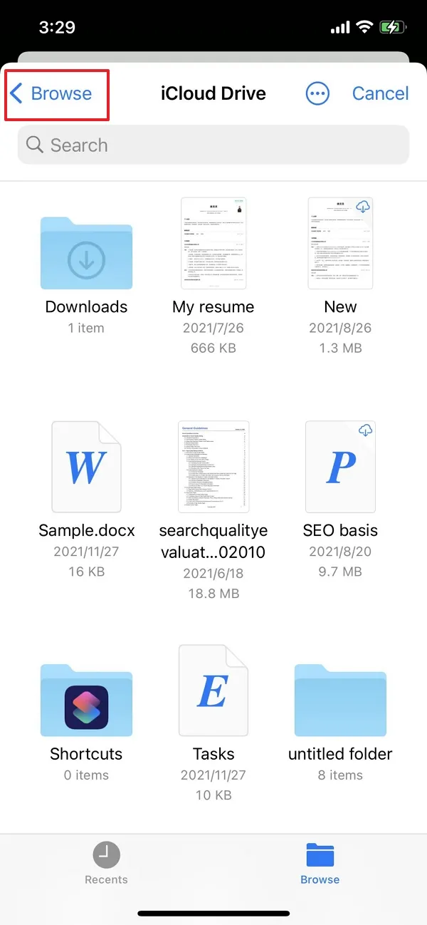 importer des fichiers à partir d'iCloud Drive