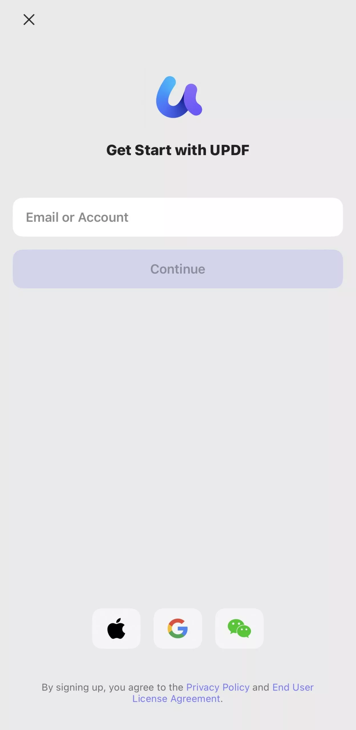 log in updf with account