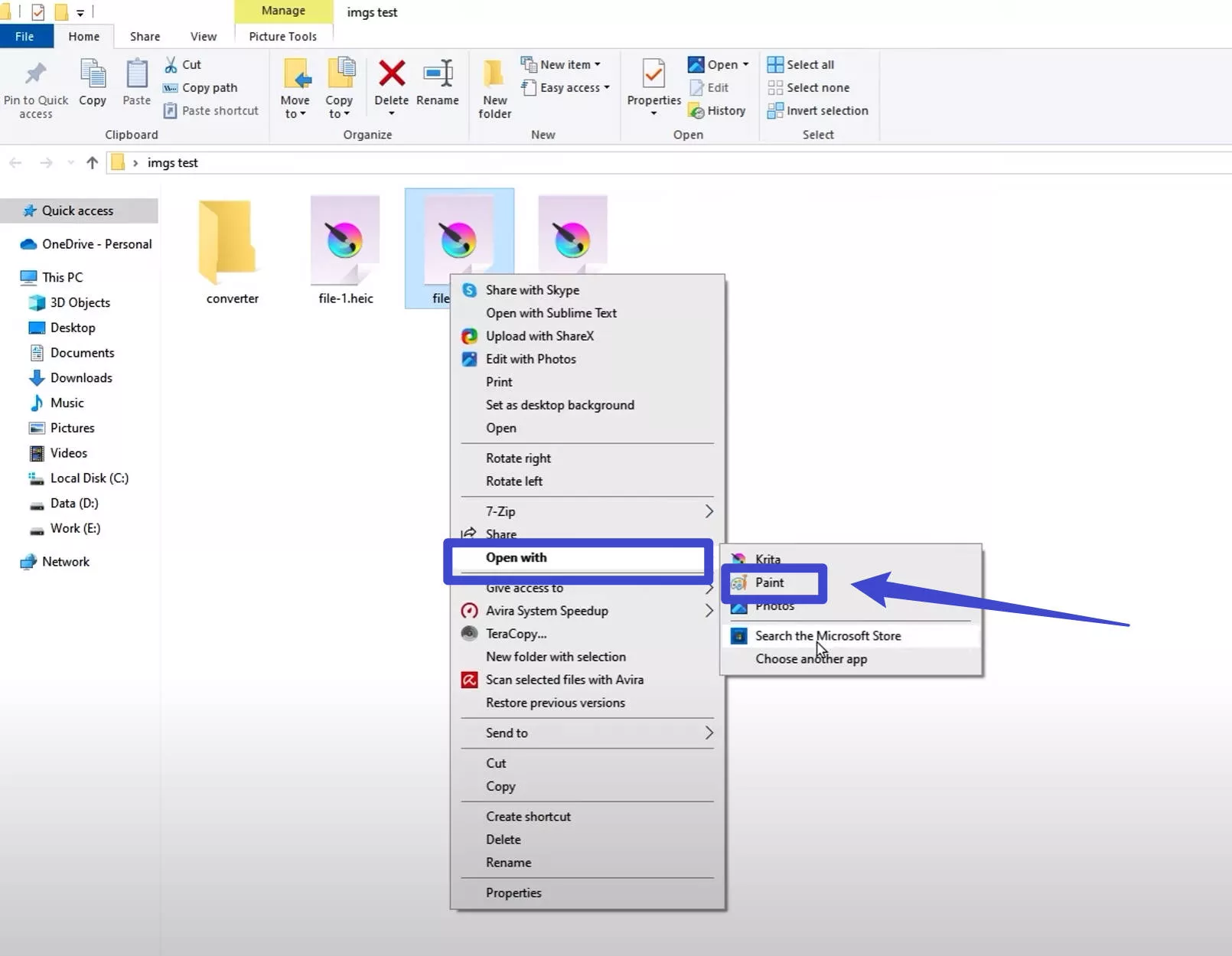 open heic with paint on Windows 10