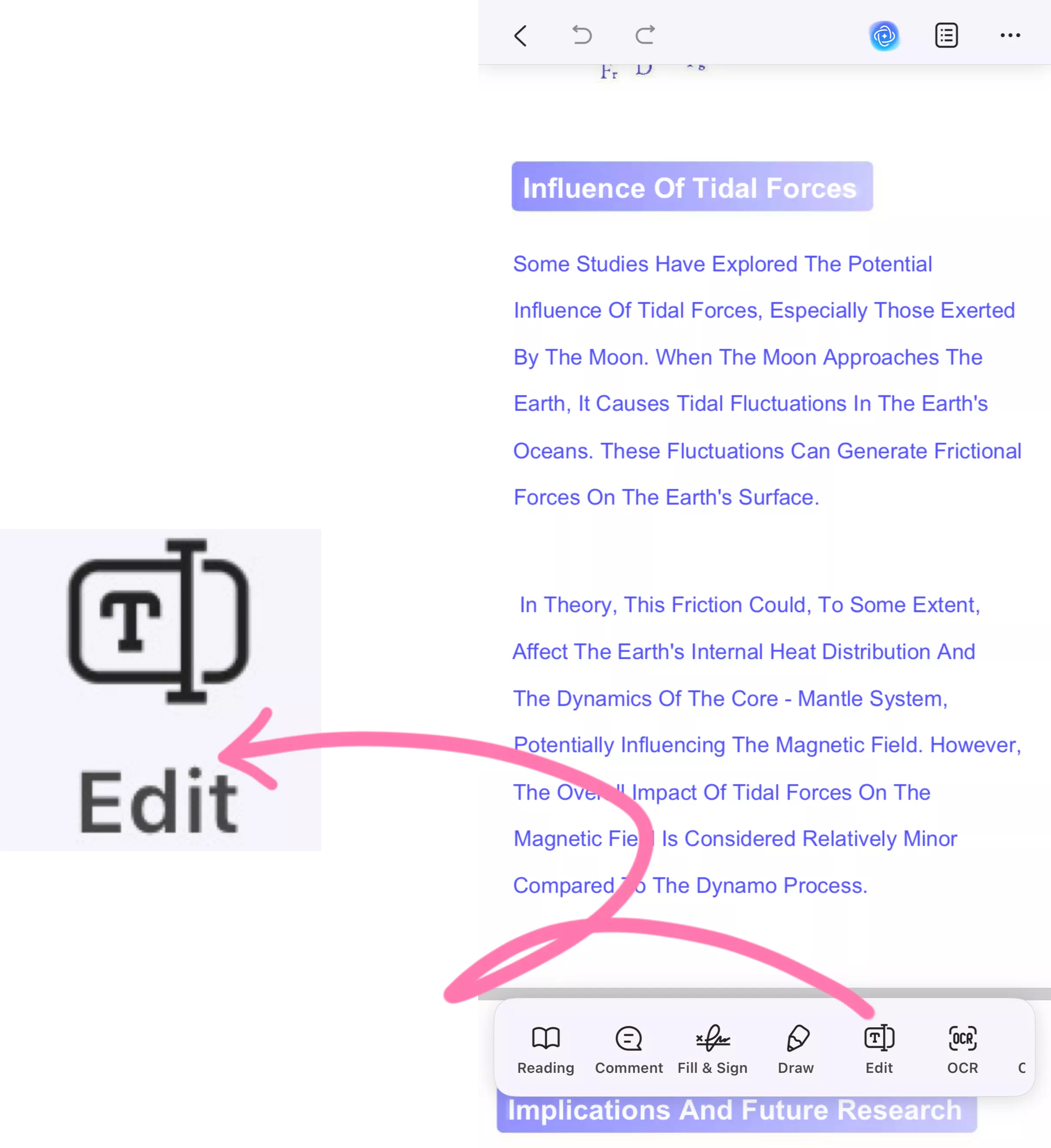 تعديل النص في pdf على ios