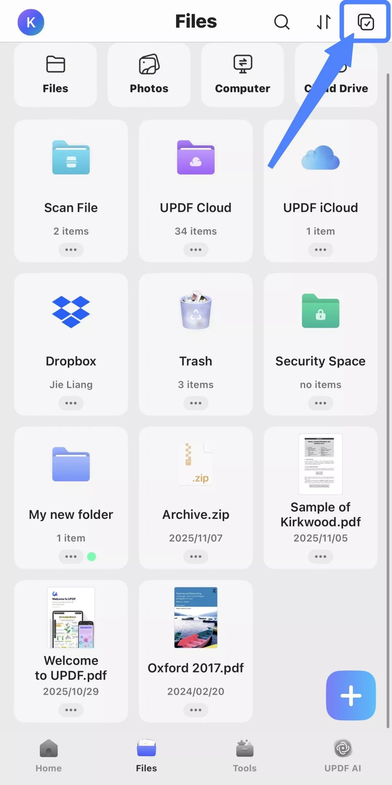 tap the check box icon