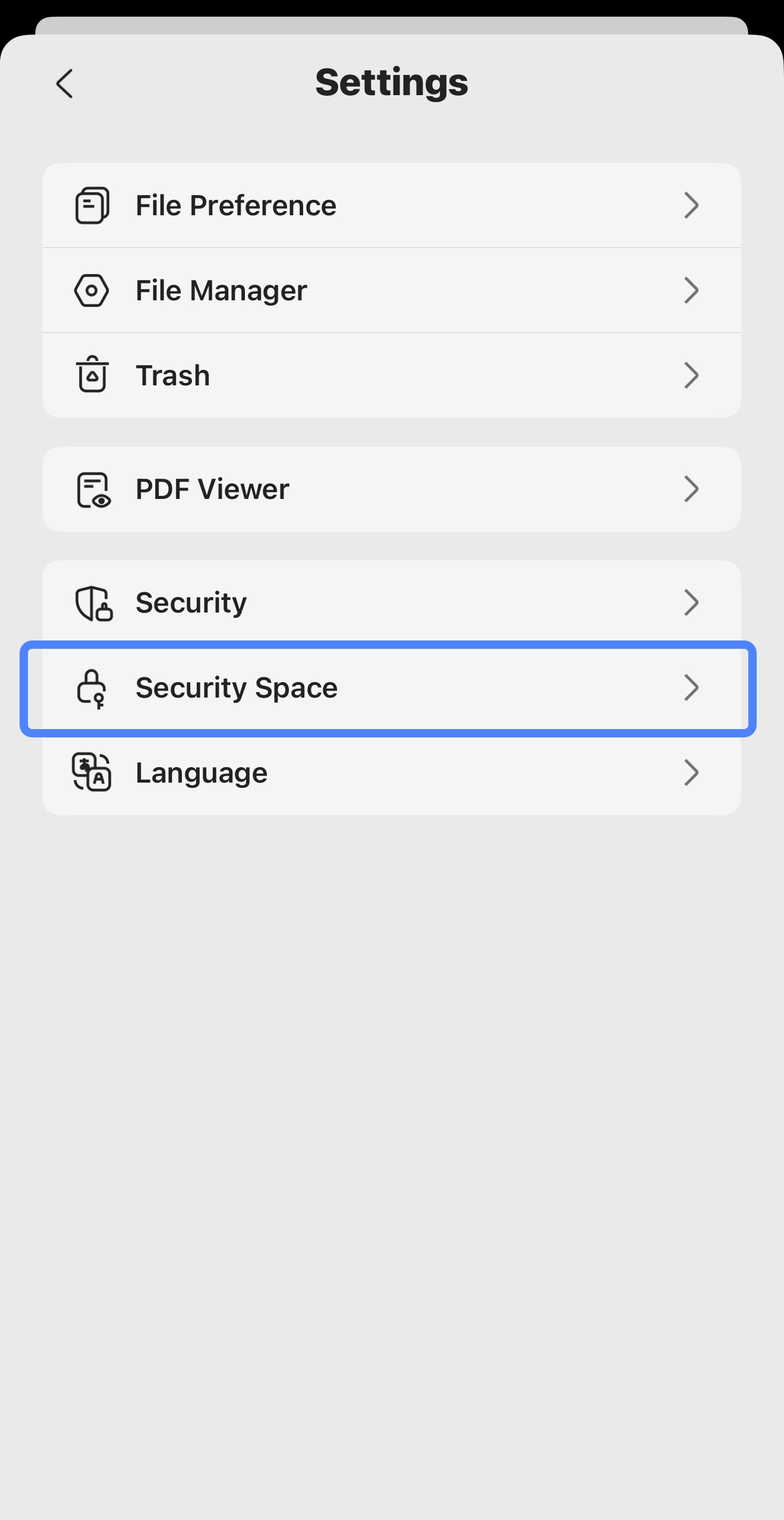 tap the security space icon