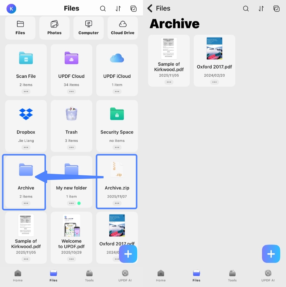 unzip the archive zip file