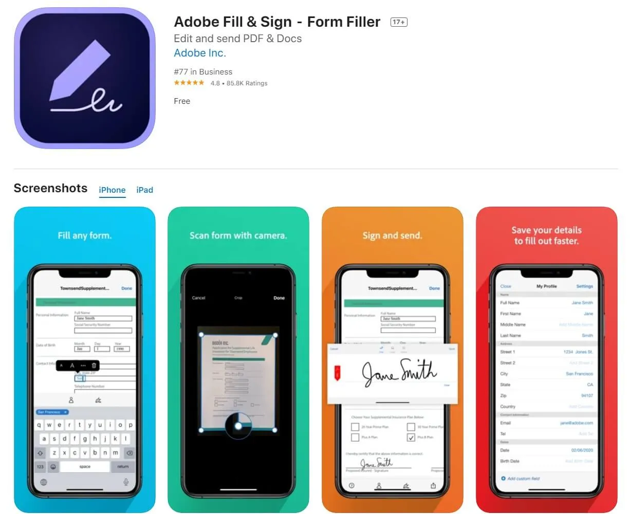 Adobe Fill and Sign firma documento iphone