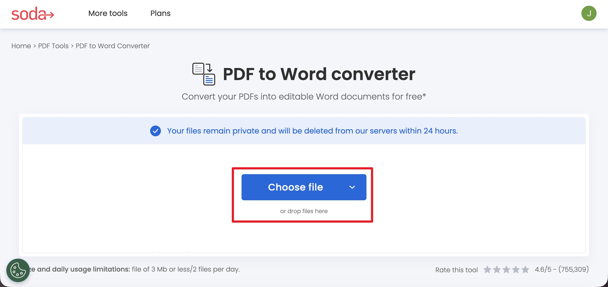 choose file to upload to soda pdf online converter