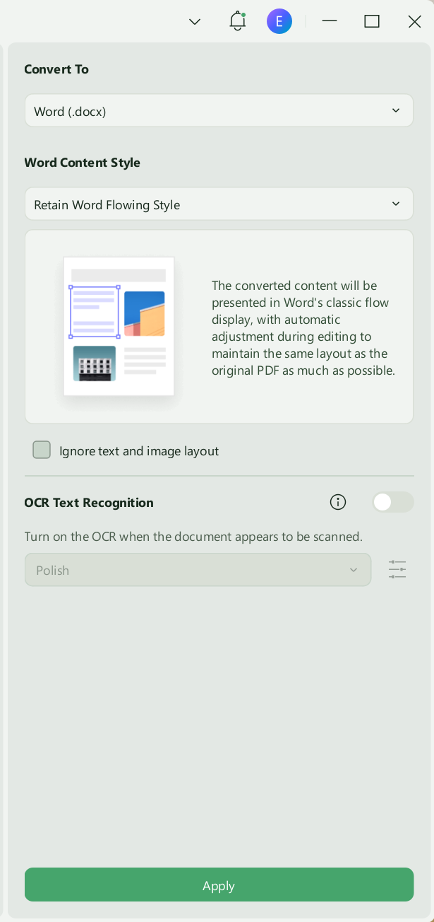 set output format and export updf