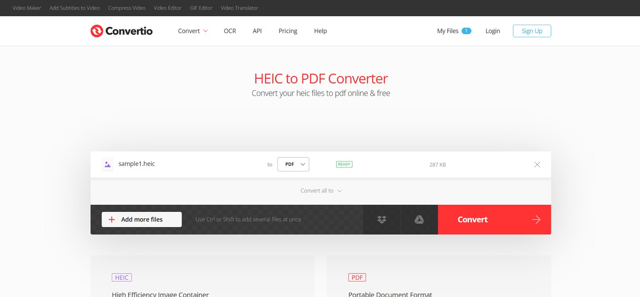 convertio heic to pdf converter display