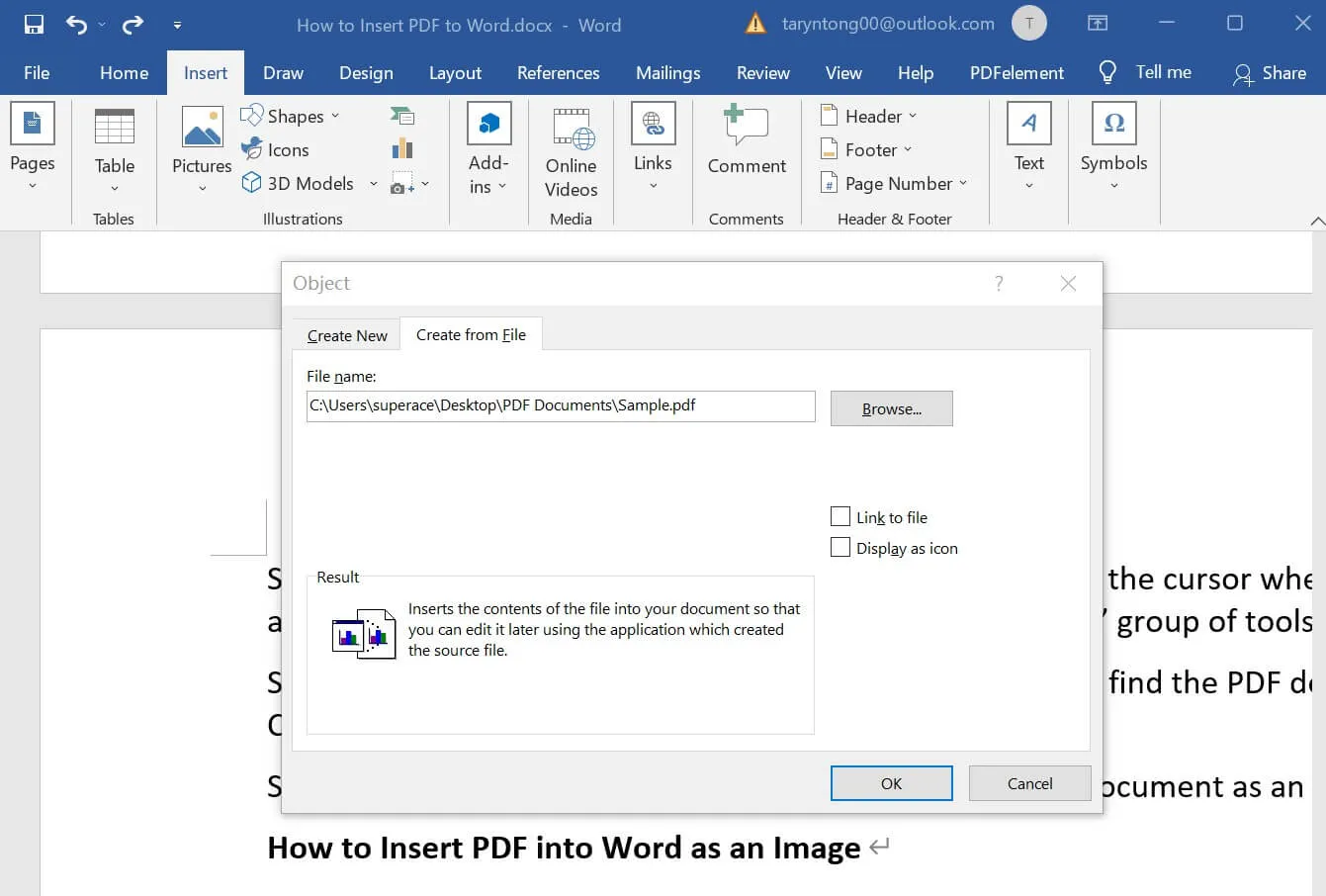 Inserir PDF no word