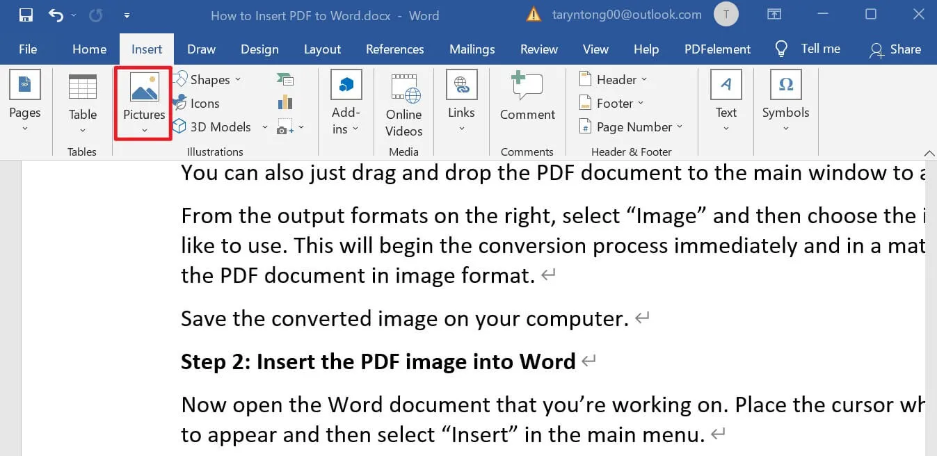 inserire pdf in word