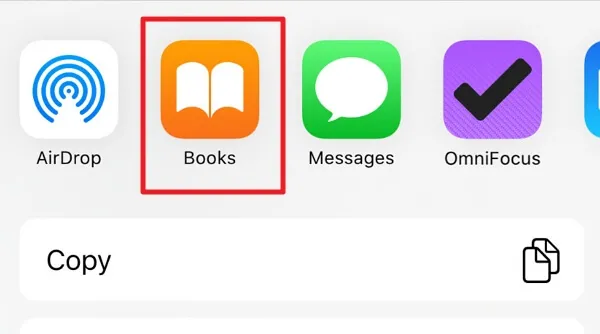 seleccione el icono de libros y cómo guardar la foto como pdf en el iPhone