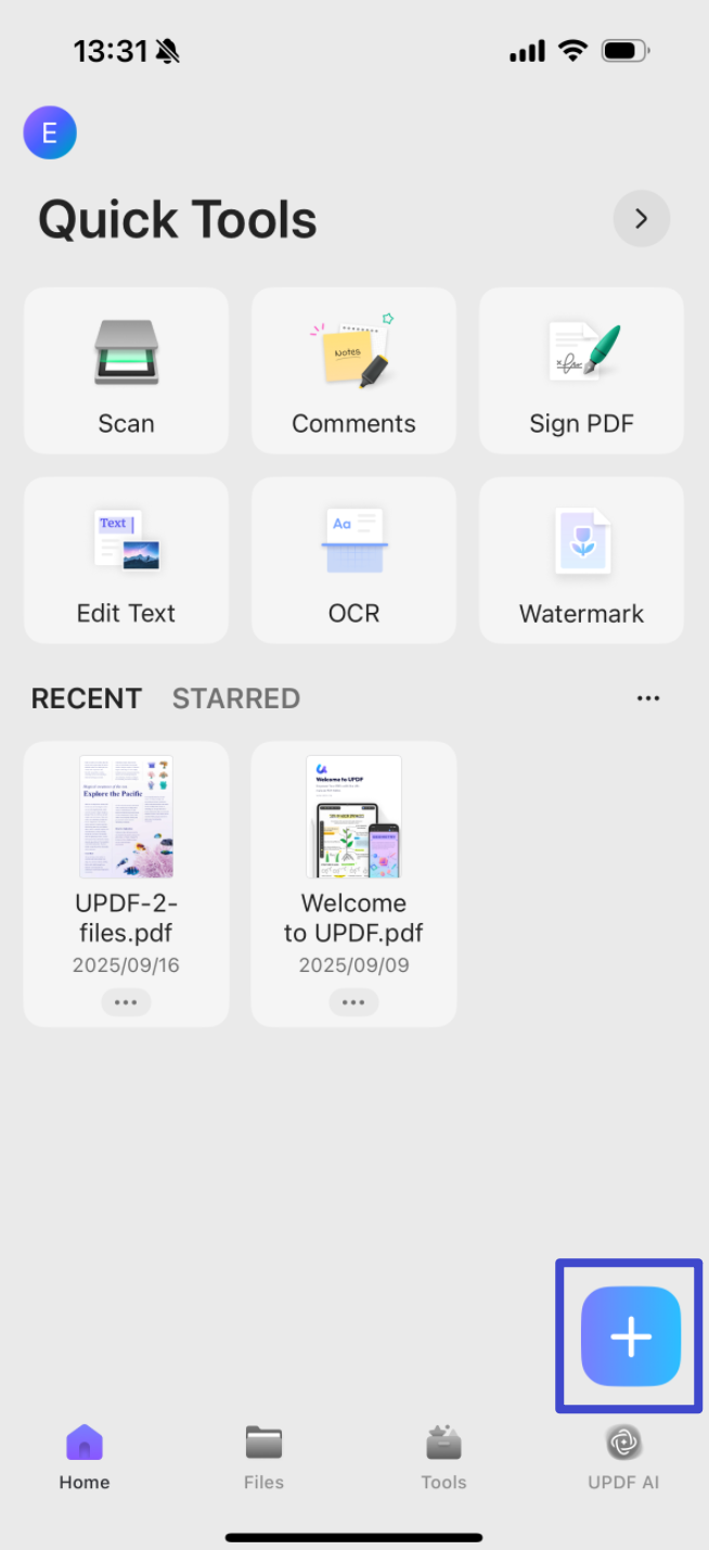 click the "+" button in the bottom right corner to upload your file