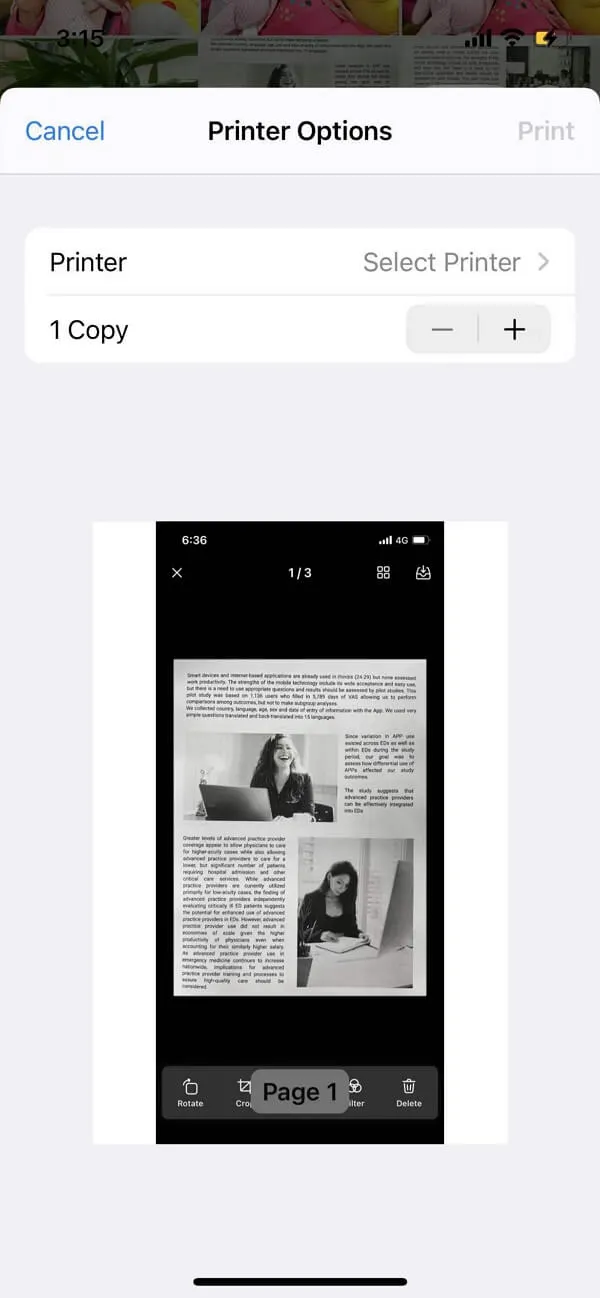 print options turn pictures into pdf iphone