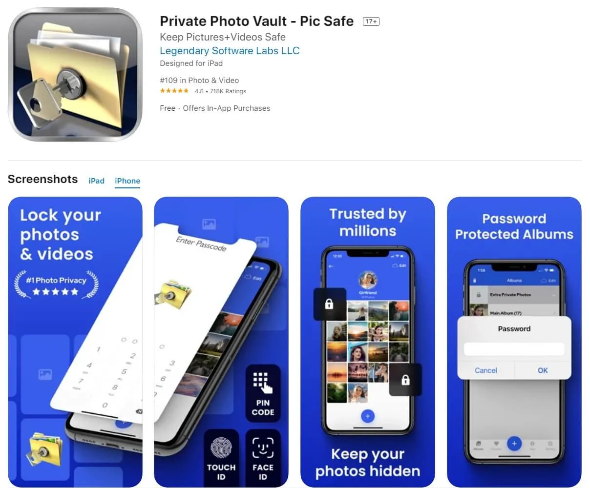 la migliore app per nascondere foto e video su iPhone: Private Photo Vault