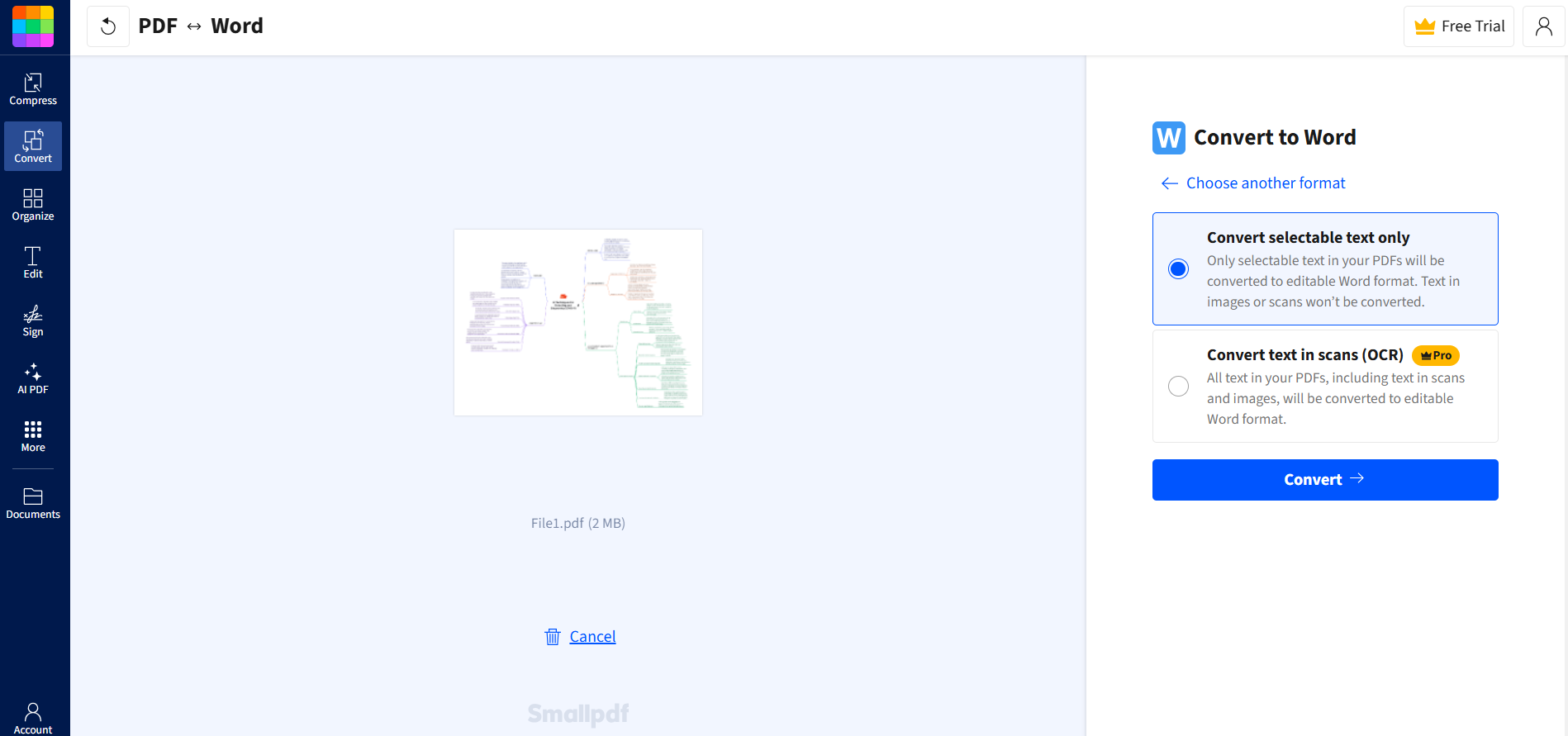 Smallpdf Convert selectable text only