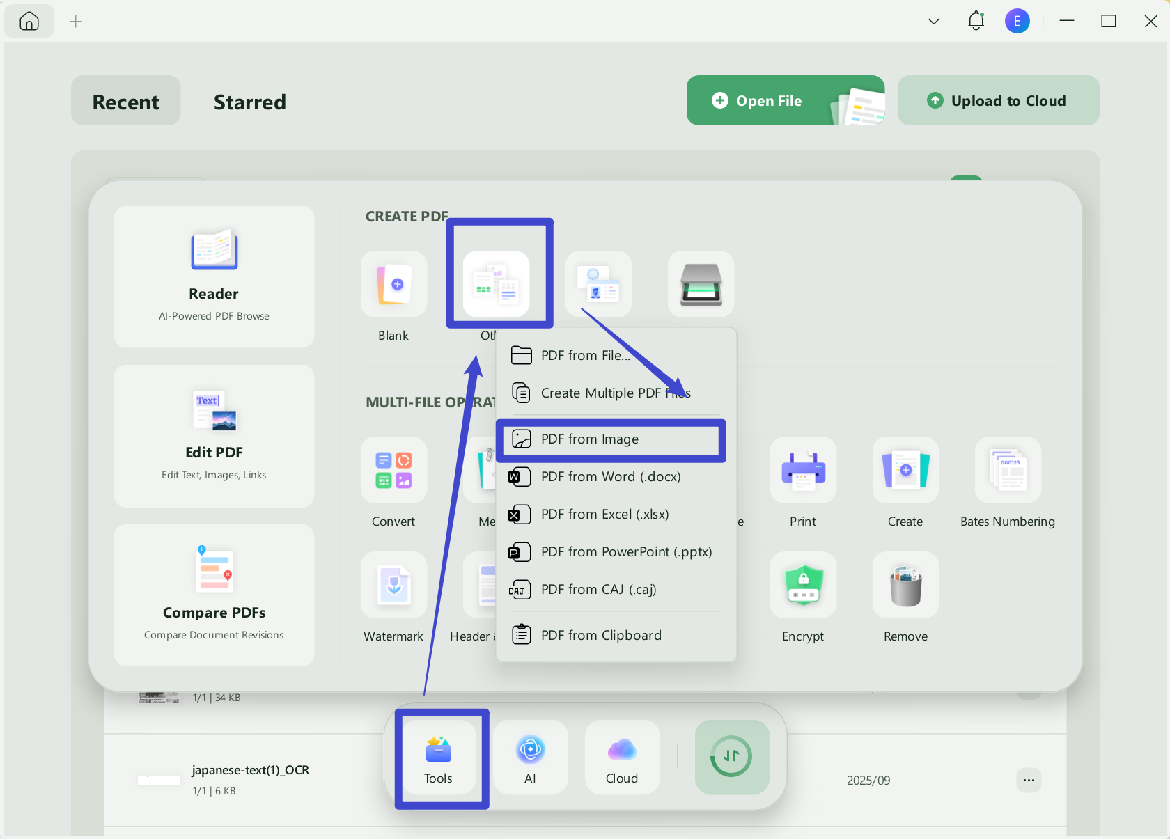 scan JPG to PDF by creating from images