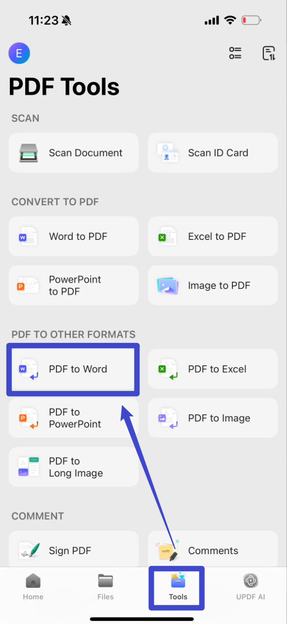 Click "Tools", choose "PDF to Word", find the file you want to convert