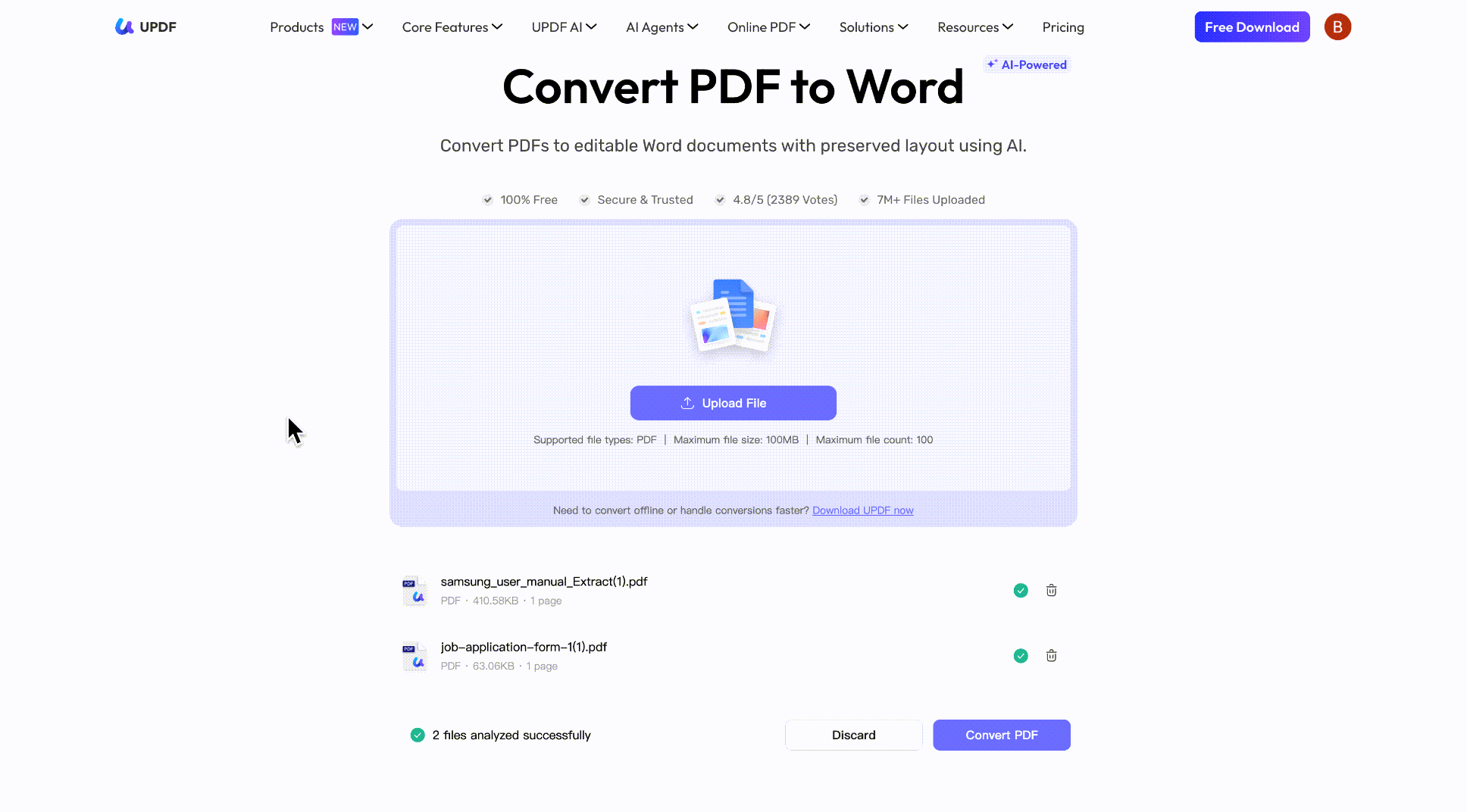 convert pdf to word using updf ai online