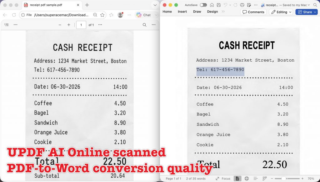 updf ai online scanned pdf to word conversion quality