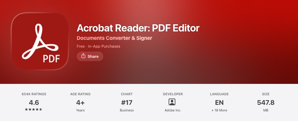 adobe acrobat reader app store version