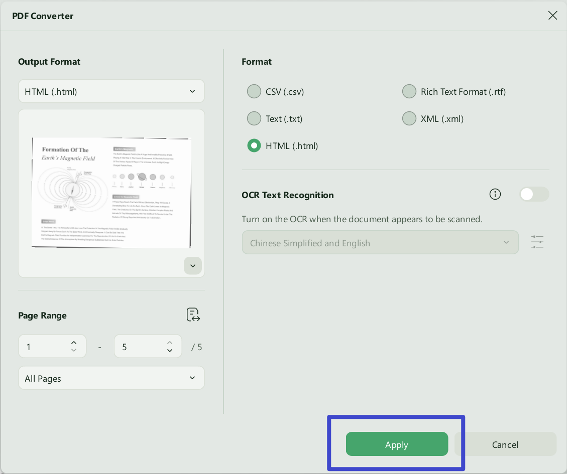 export and convert pdf to html python