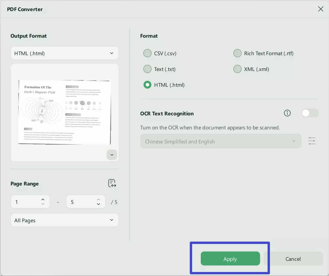 export and convert pdf to html python