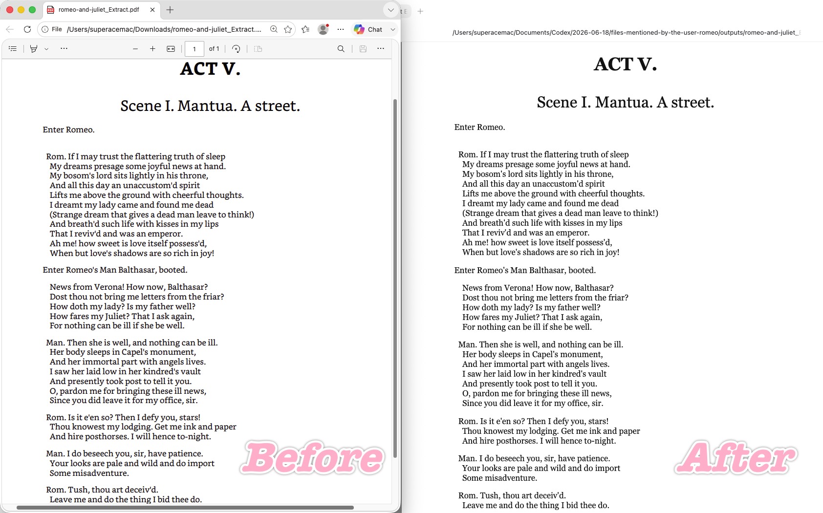 codex converts to html before and after